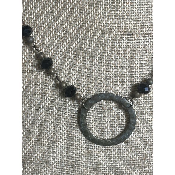 Vintage Style Black Beaded Necklace With Circle Pendant & Lobster Clasp - Picture 3 of 5